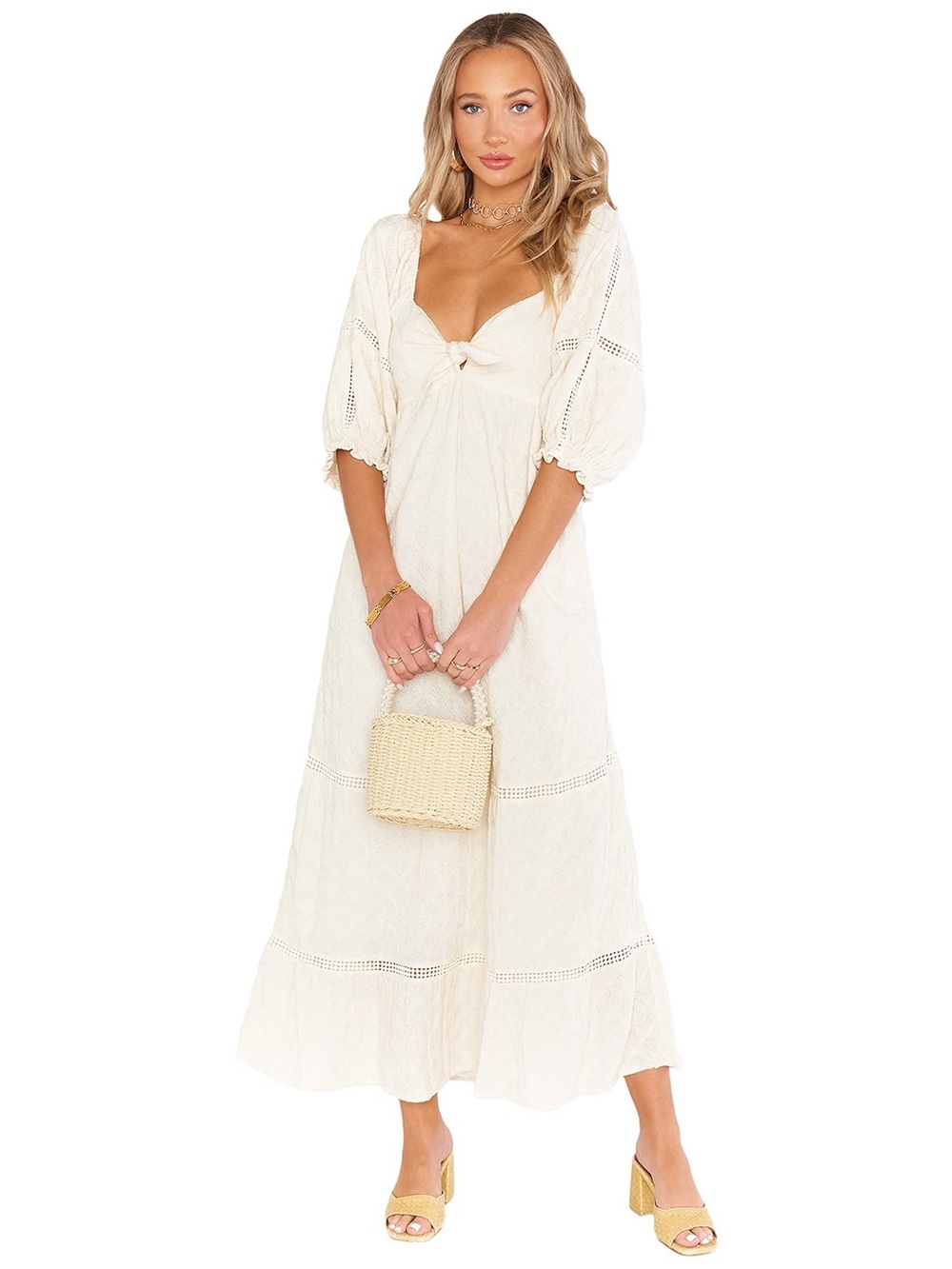Show Me Your MuMu Cream Maxi Dress with Puff Sleeves